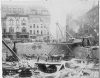 Construction of NW corner of Milwaukee and E. Wisconsin